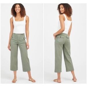 Spanx Stretch Twill Wide Leg Cropped Pants Sage Green 2X Pull On High Rise